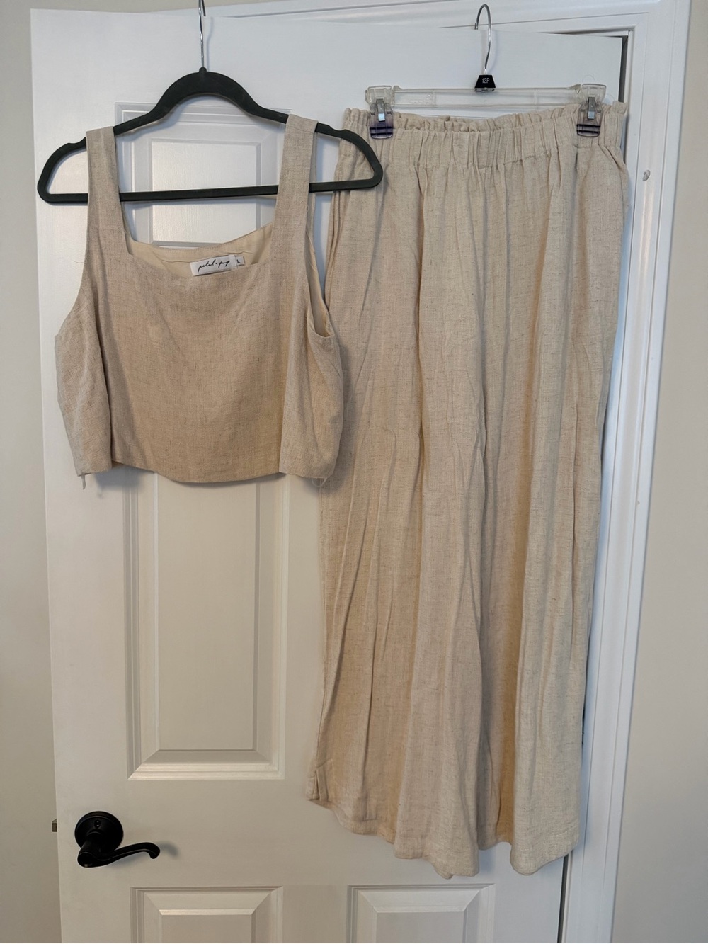 Petal & Pup Neutral Beige Linen-Look Wide-Leg Pants & Crop Top Set
